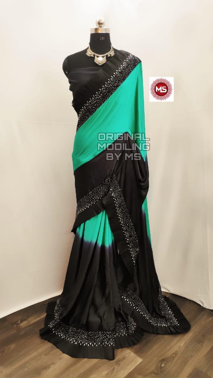 Latest Party Wear Saree Collection With Raffle and Diamond Work with Banglori Silk Diamond Work Blouse  
